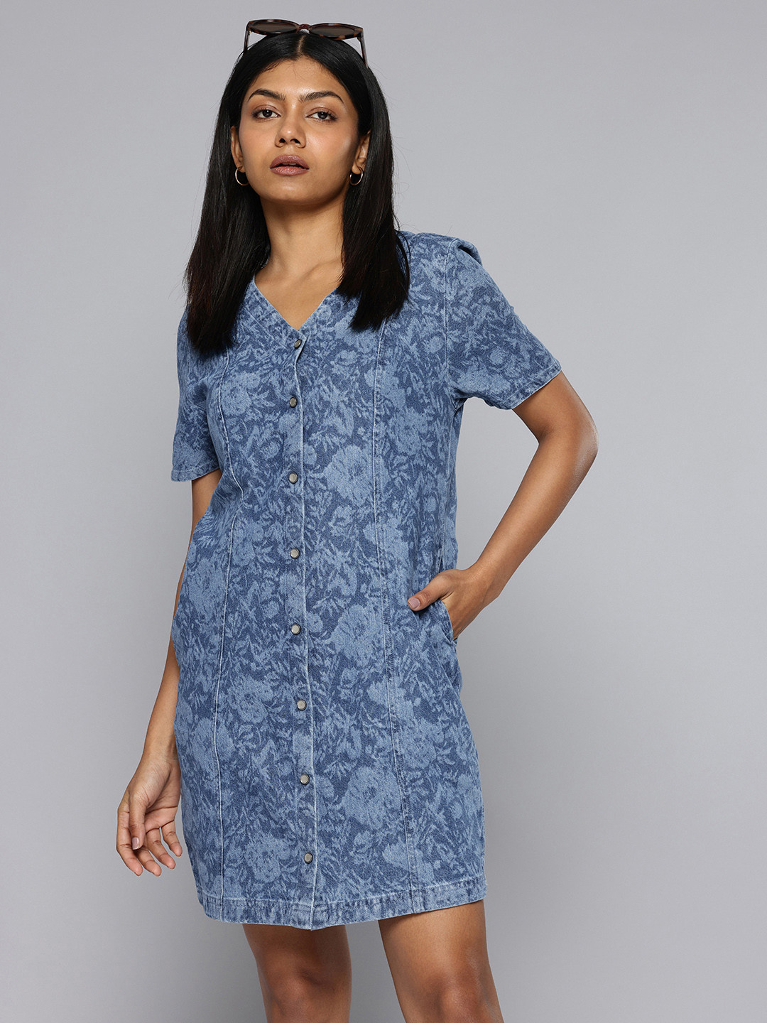 Levis Pure Cotton Floral Print Denim Shirt Dress
