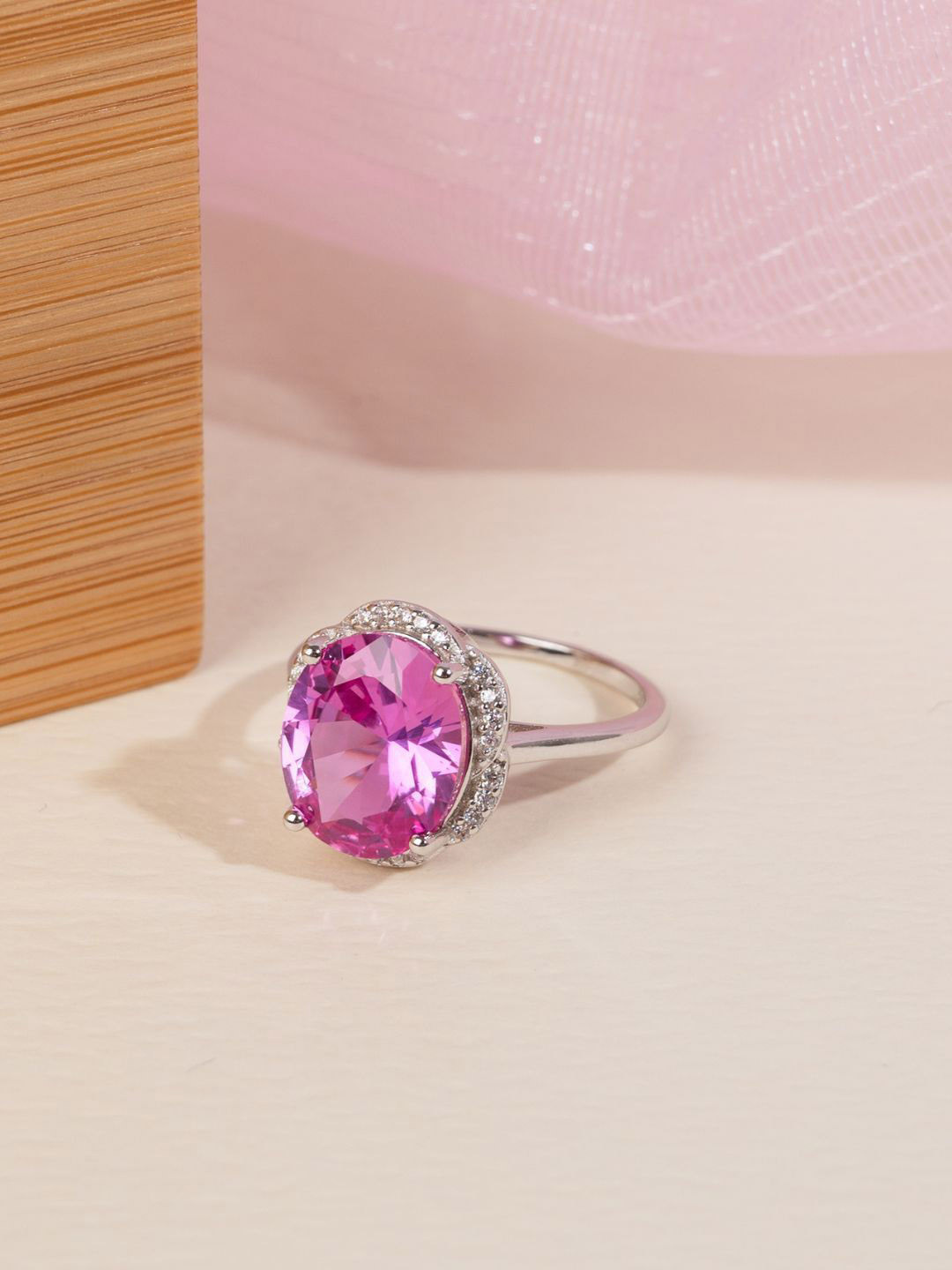 GLYTERS 92.5 Sterling Silver Gem Stone-Studded Finger Ring