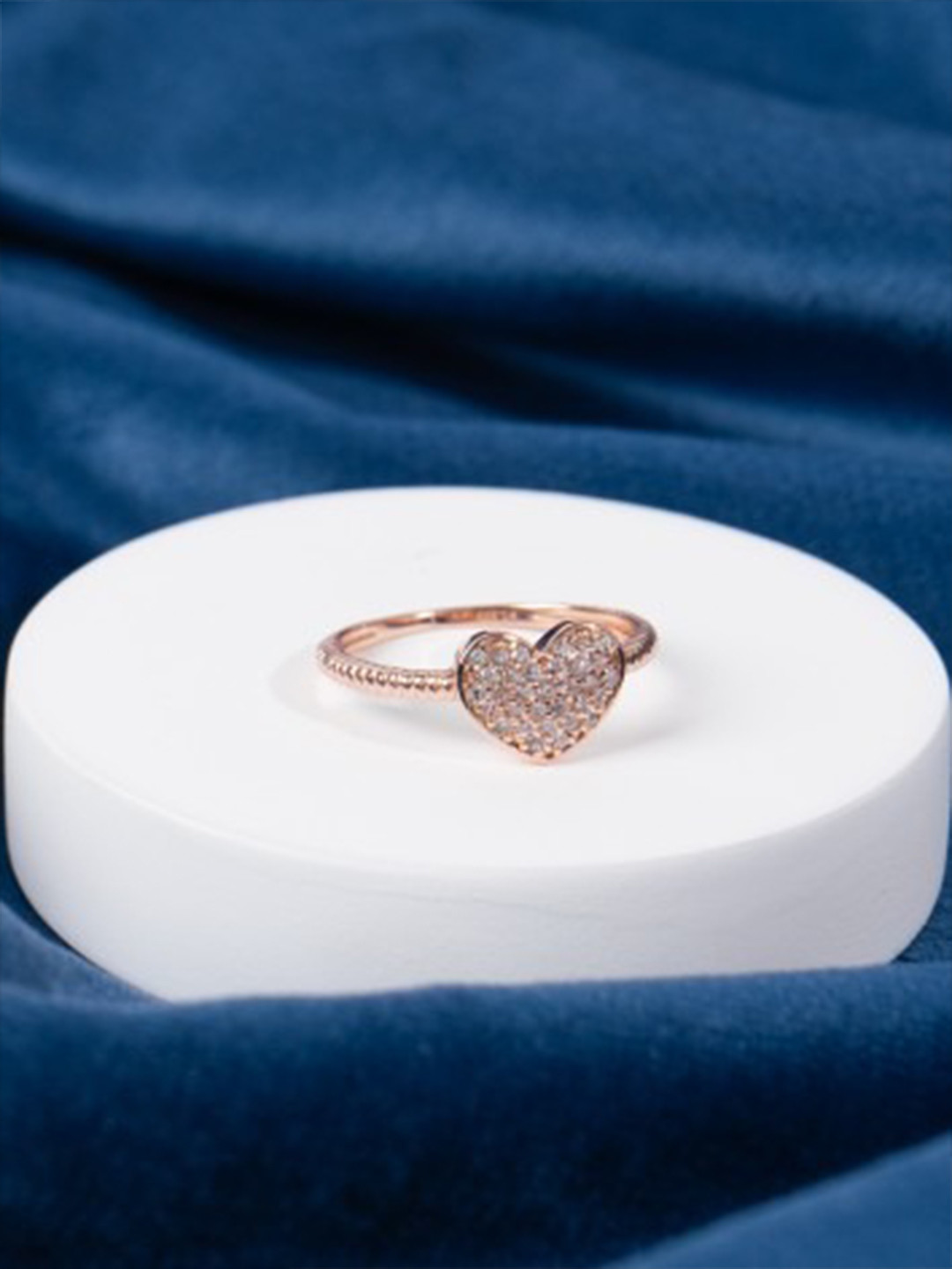 GLYTERS 92.5 Sterling Silver Rose Gold-Plated Stone-Studded Sweetheart Glimmer Finger Ring