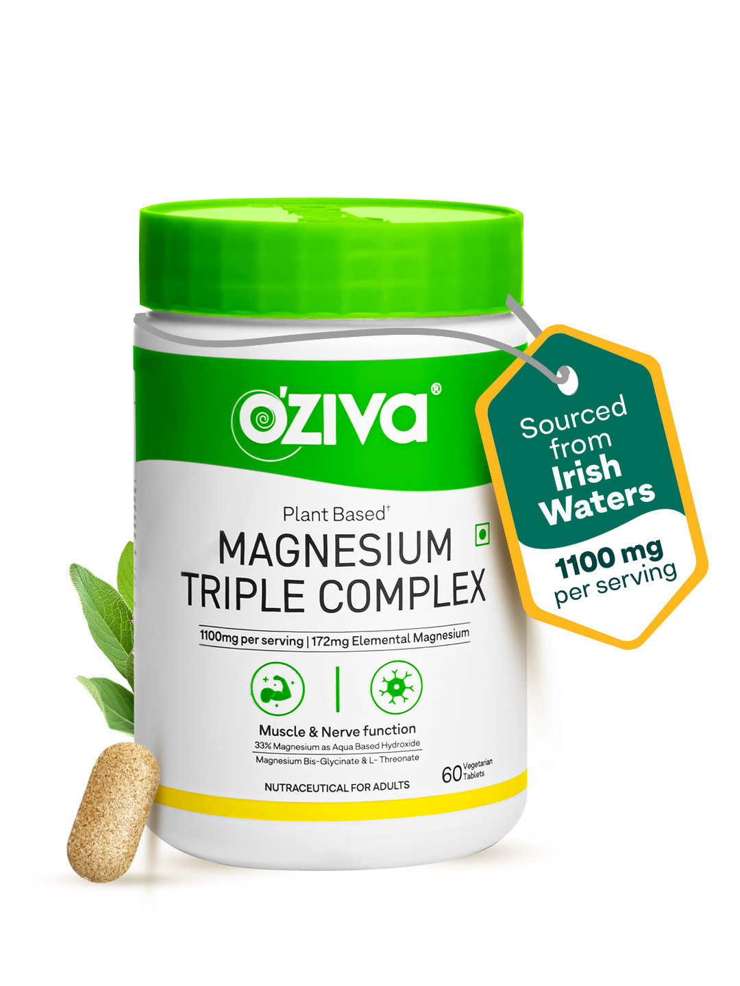 OZiva Magnesium Triple Complex For Muscle & Nerve Function Aqua Based - 60 Tablets
