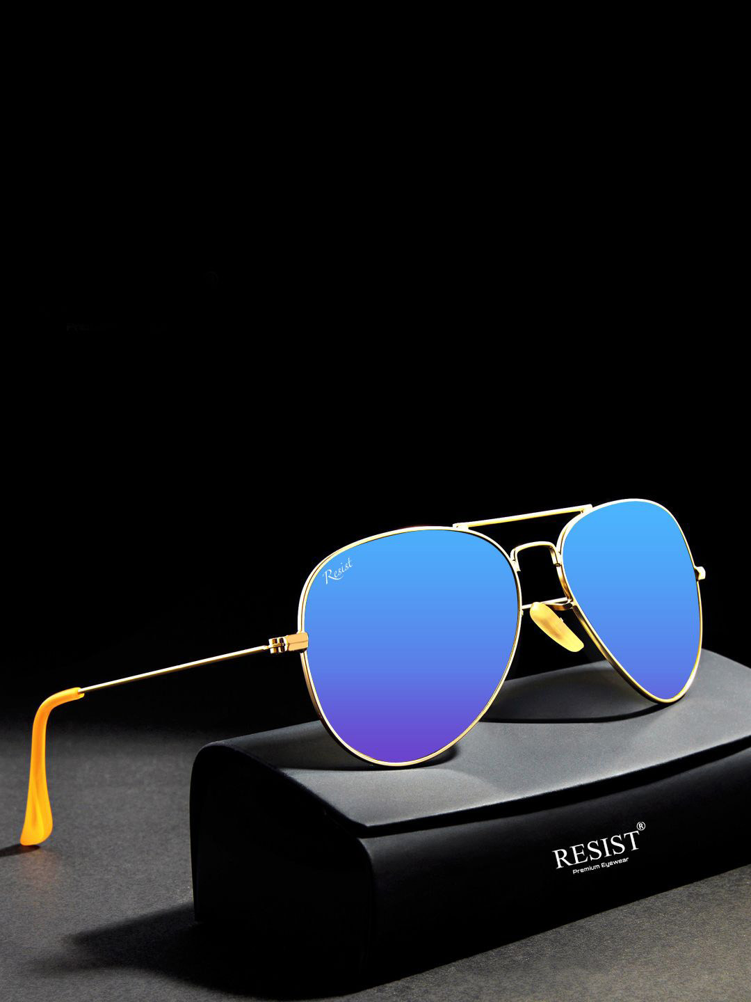 RESIST EYEWEAR Unisex Aviator Sunglasses with UV Protected Lens AIRCRAFTS GOLD BLUE REVO 1