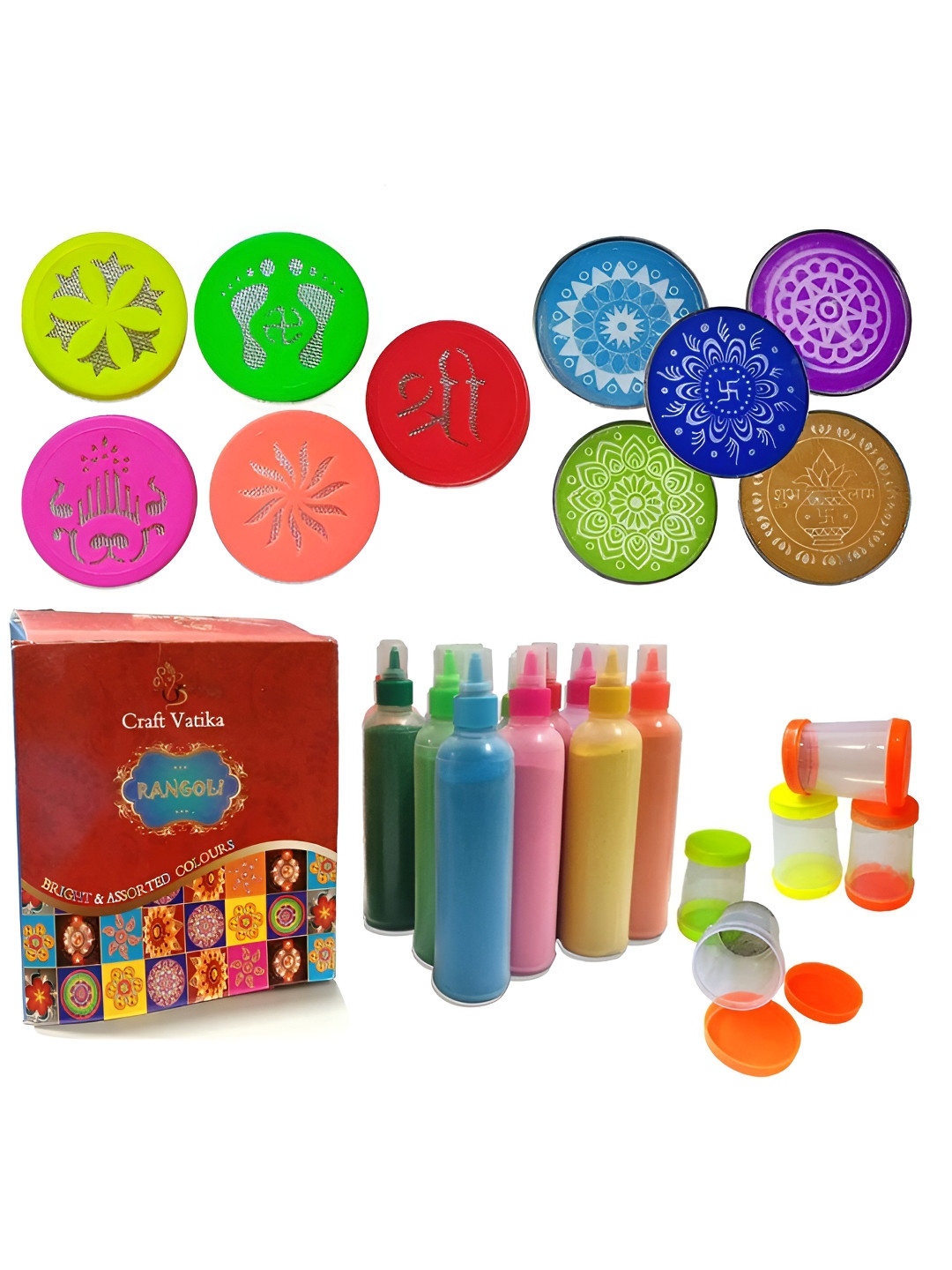 CraftVatika Assorted 21 Pieces Rangoli Making Tools Kit Set Festive Decor