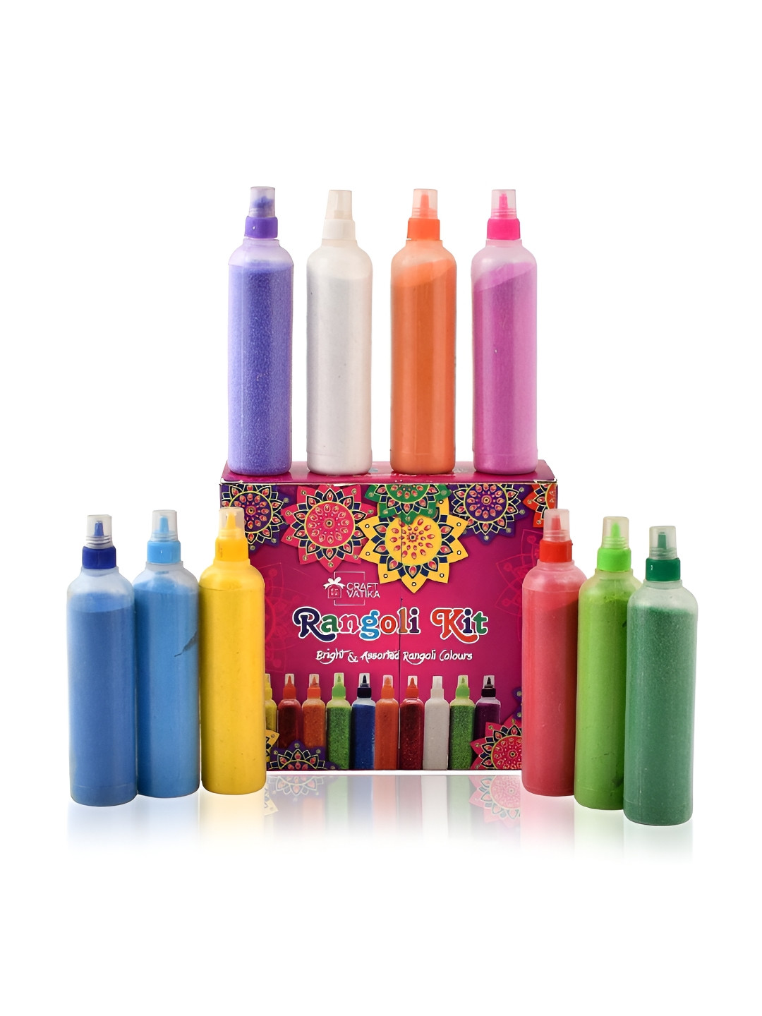 CraftVatika White & Purple 10 Pieces Assorted Rangoli Colour Powder Tube Kit
