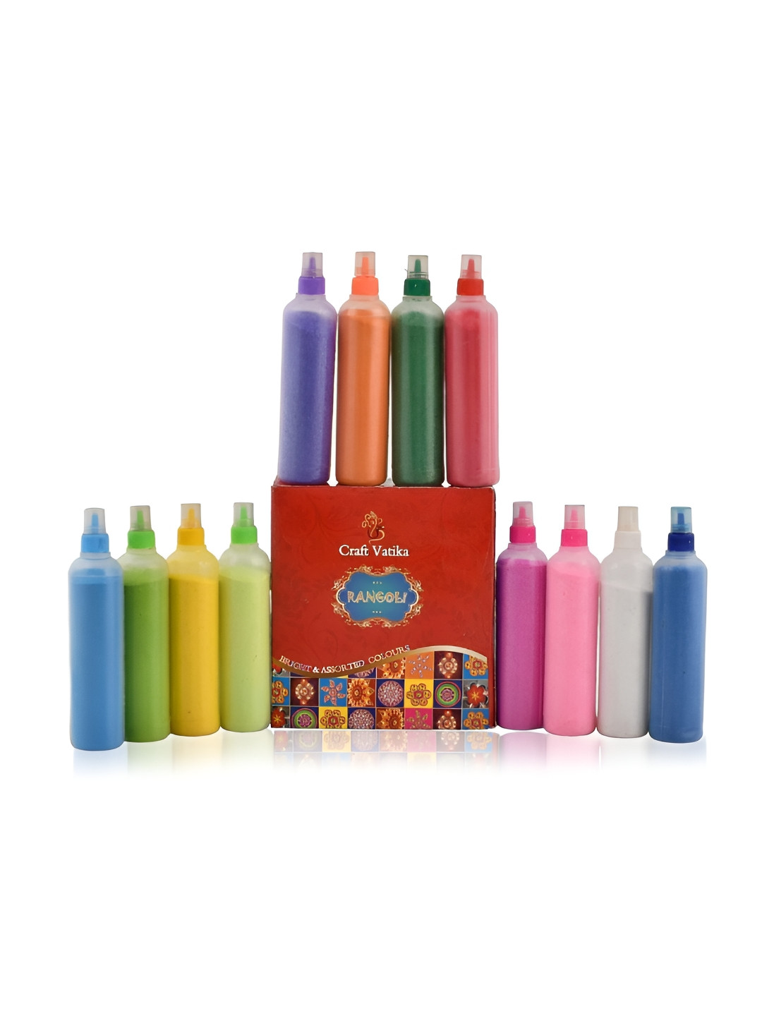 CraftVatika Green & Yellow 12 Pieces Eco Friendly Rangoli Colour Powder Tube Kit