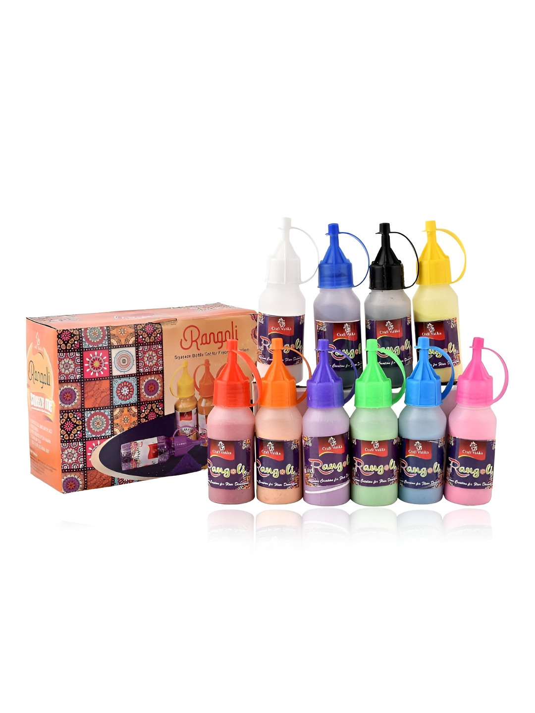 CraftVatika Assorted 10 Pieces Rangoli Colour Powder Bottles