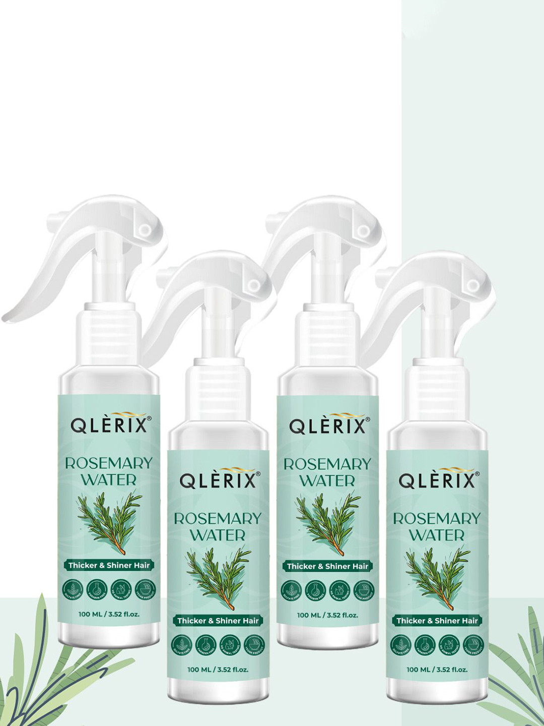 QLERIX Set Of 4 Rosemary Water Spray For Strong- Thicker & Shiner Hair - 100 ml Each