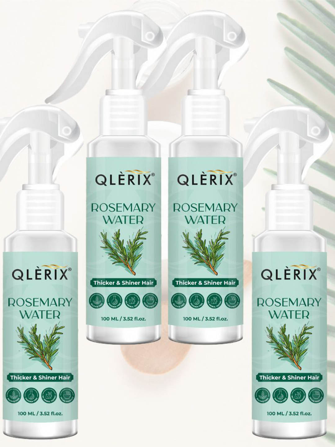 QLERIX Set Of 4 Rosemary Water Spray For Thicker- Shiner & Stronger Hair - 100 ml Each