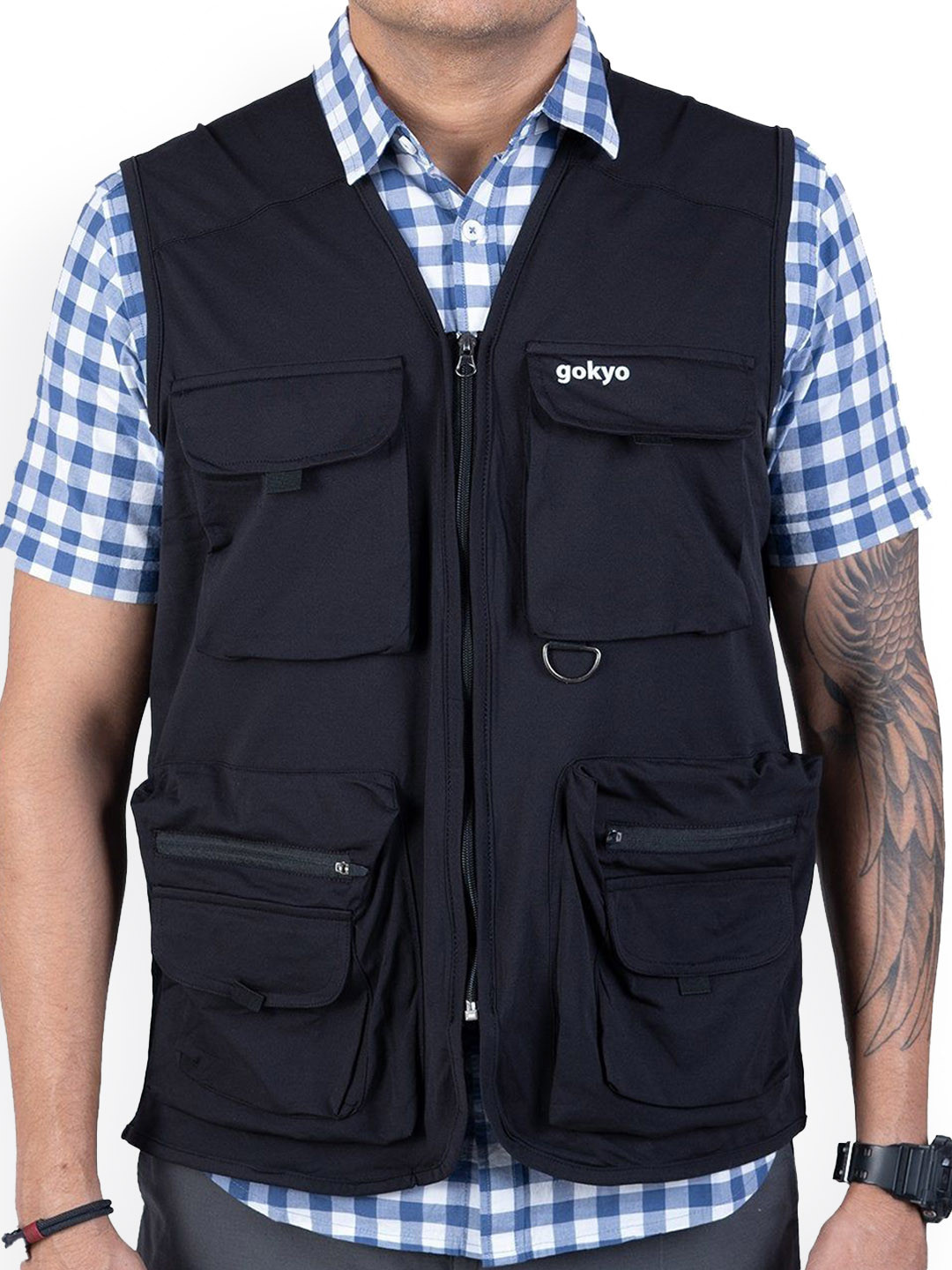 GOKYO Men Collarless Solid Leather Casual Water Resistant Tailored Jacket