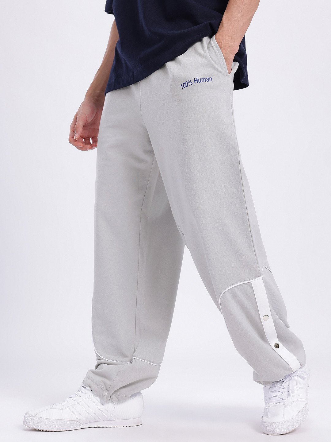 glitchez Men Mid-Rise Baggy Fit Track Pants with Contrasting Sides