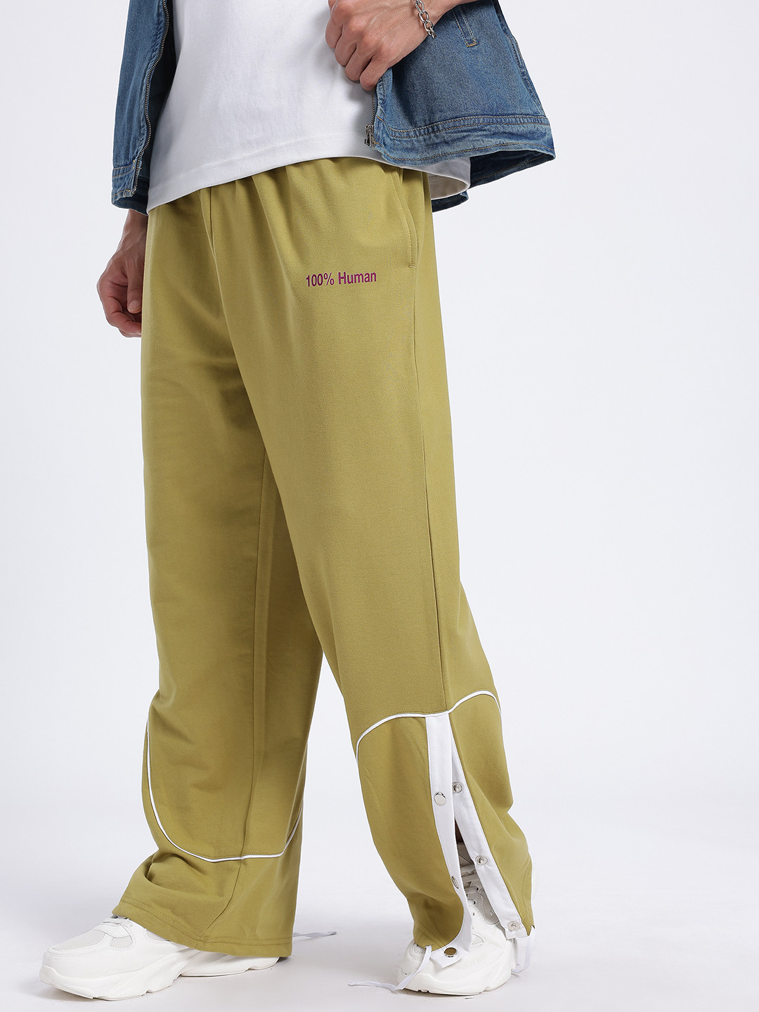 glitchez Men Side Slits Mid-Rise Baggy Fit Track Pants with Toggle Hem