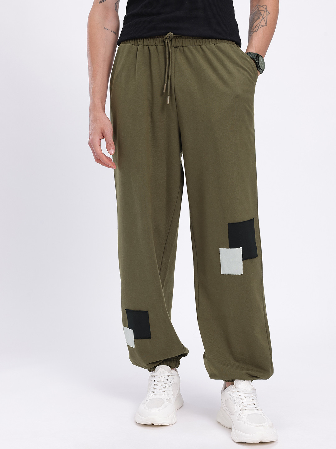 glitchez Men Patchwork Baggy Fit Joggers