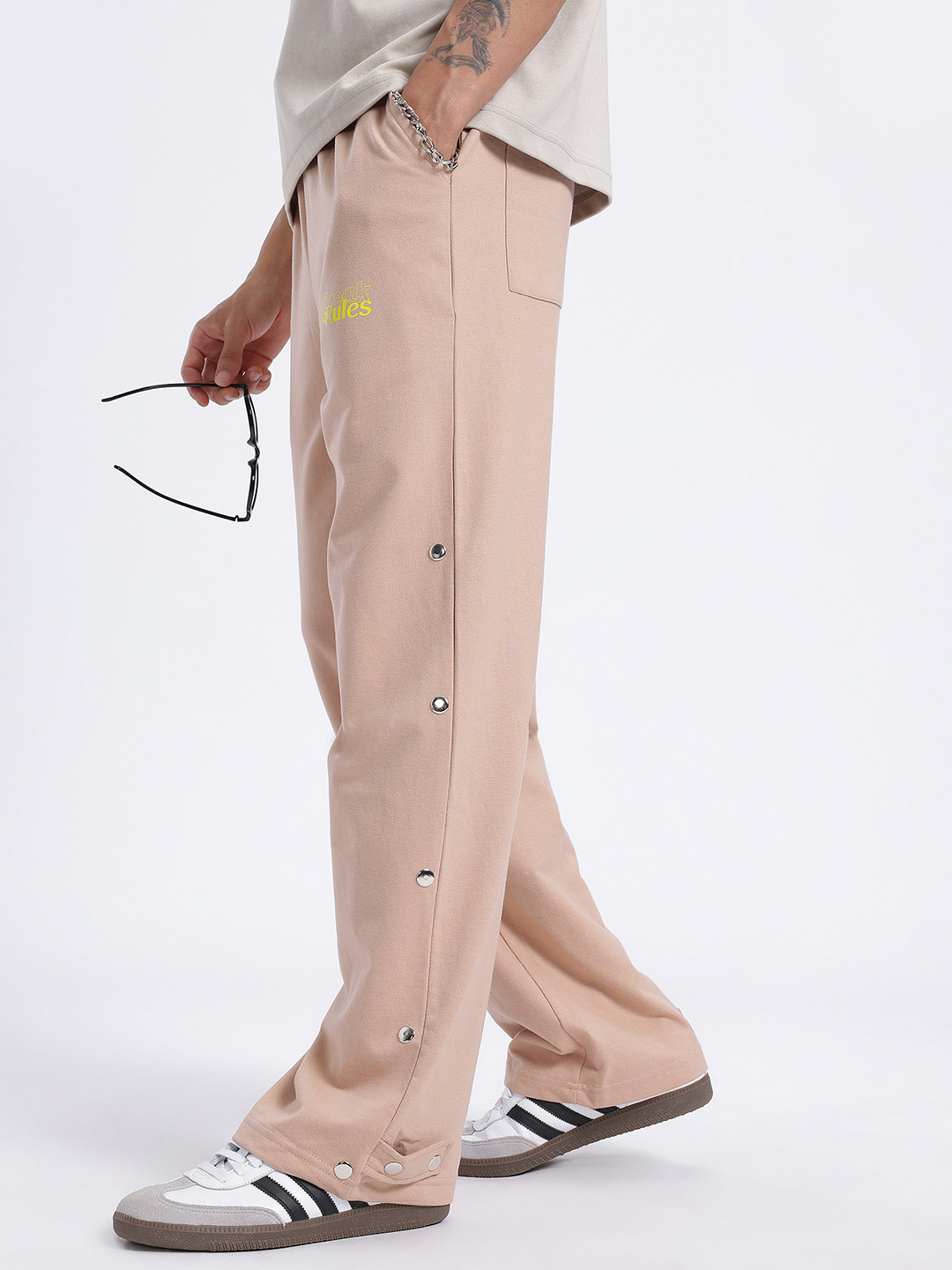 glitchez Men Mid-Rise Relaxed Fit Track Pants with Studded Detail