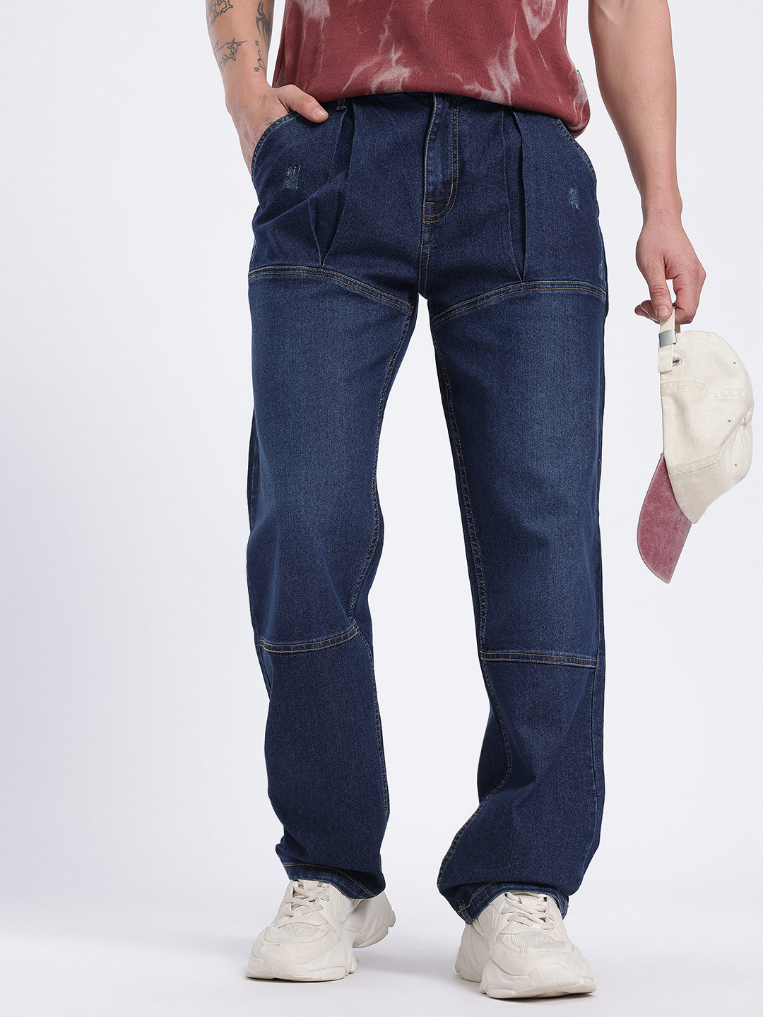 glitchez Men Mid-Rise Mildly Distressed Panelled Stretchable Loose Fit Jeans