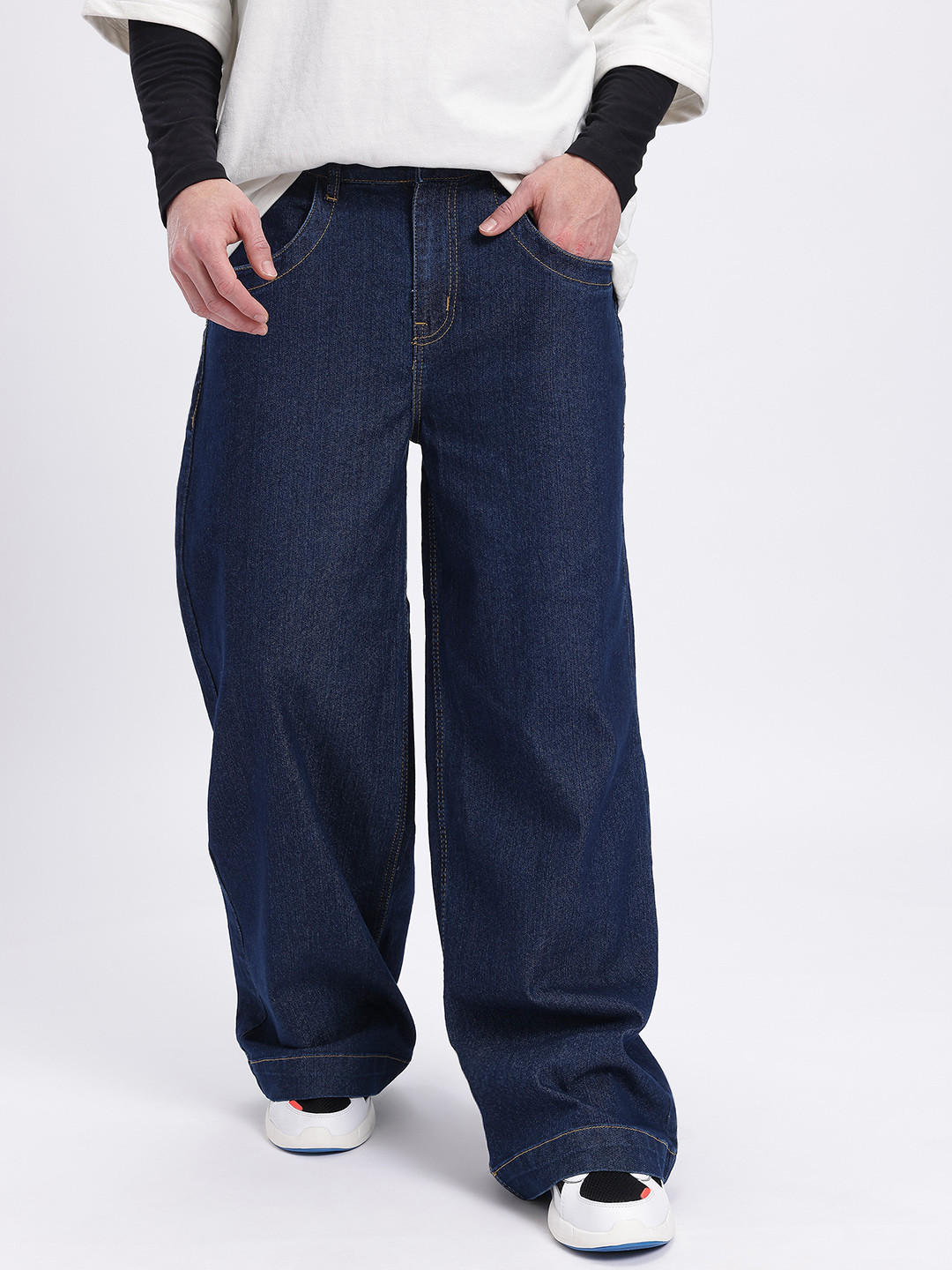 glitchez Men Mid-Rise Stretchable Loose Fit Wide Leg Jeans