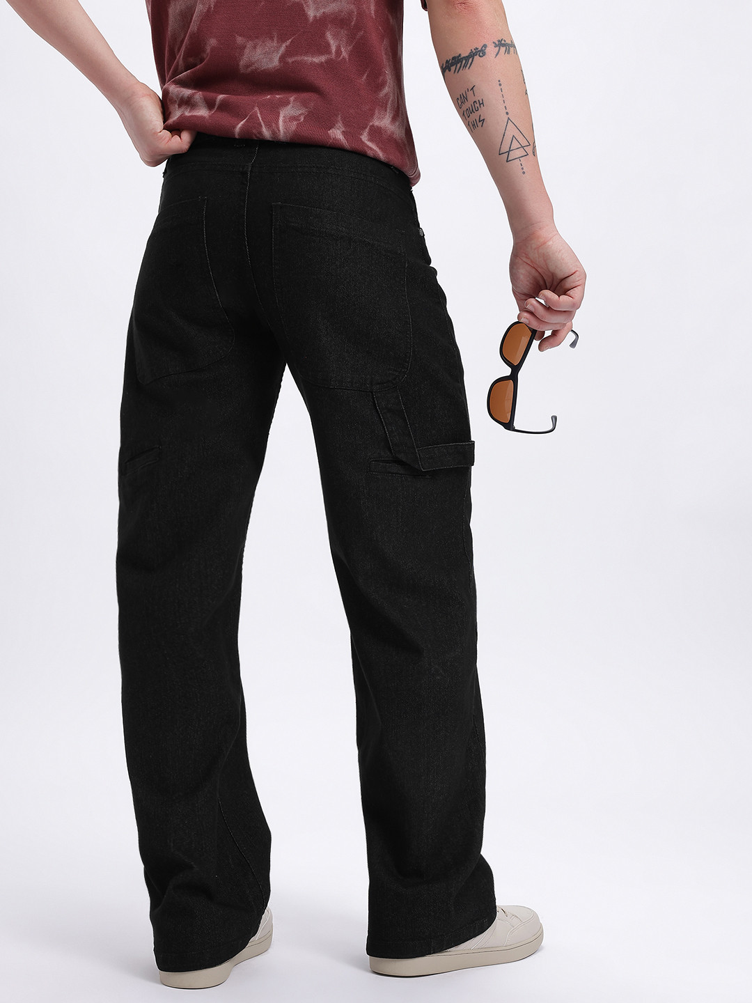 glitchez Men Strap Detail Wide Leg Jeans