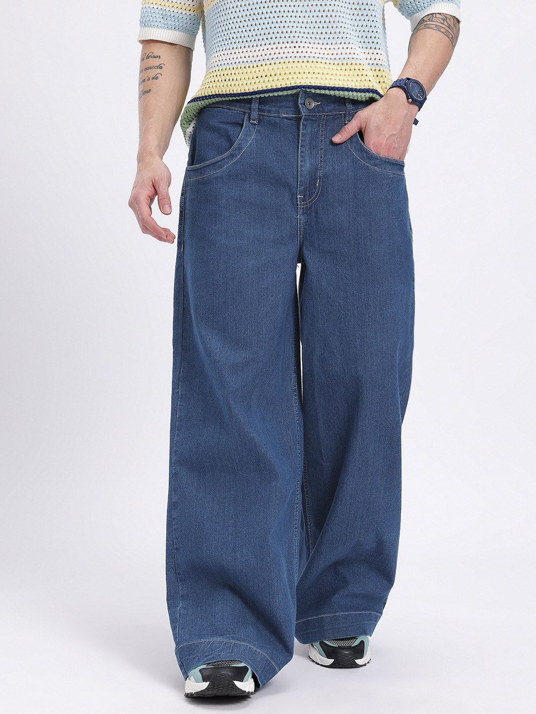 glitchez Men Wide Leg Loose Fit Jeans