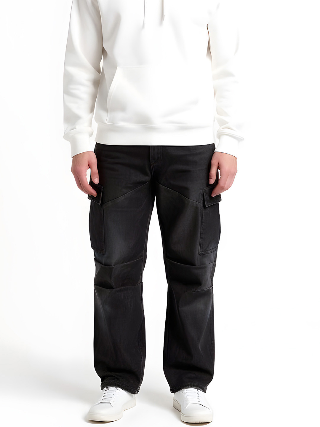 glitchez Men Mid-Rise Dark Relaxed Fit Cargo-Style Relaxed Fit Jeans