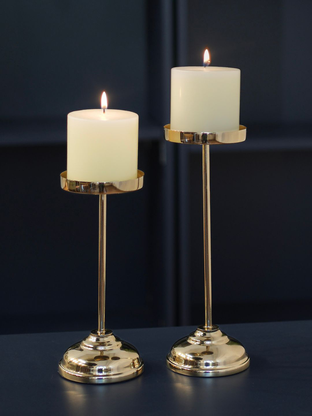 BEHOMA Gold-Toned Set of 2 Pillar Candle Holder