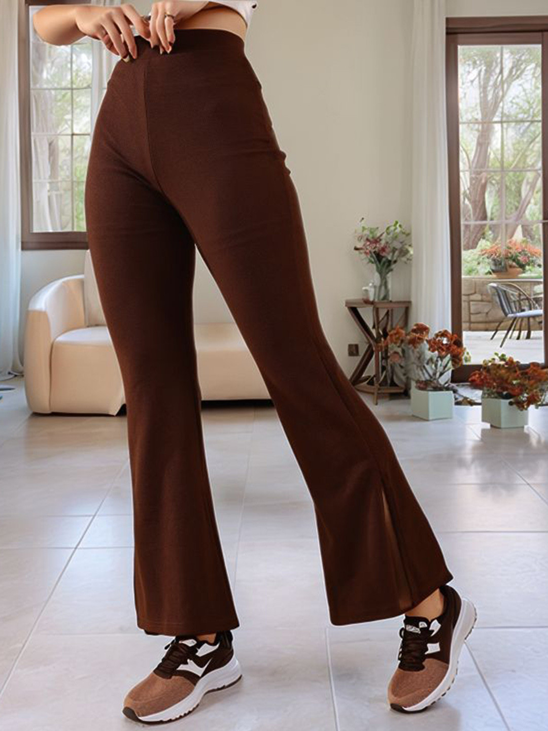 DressBerry Women Flared Side Slits High-Rise Wide Leg Trouser