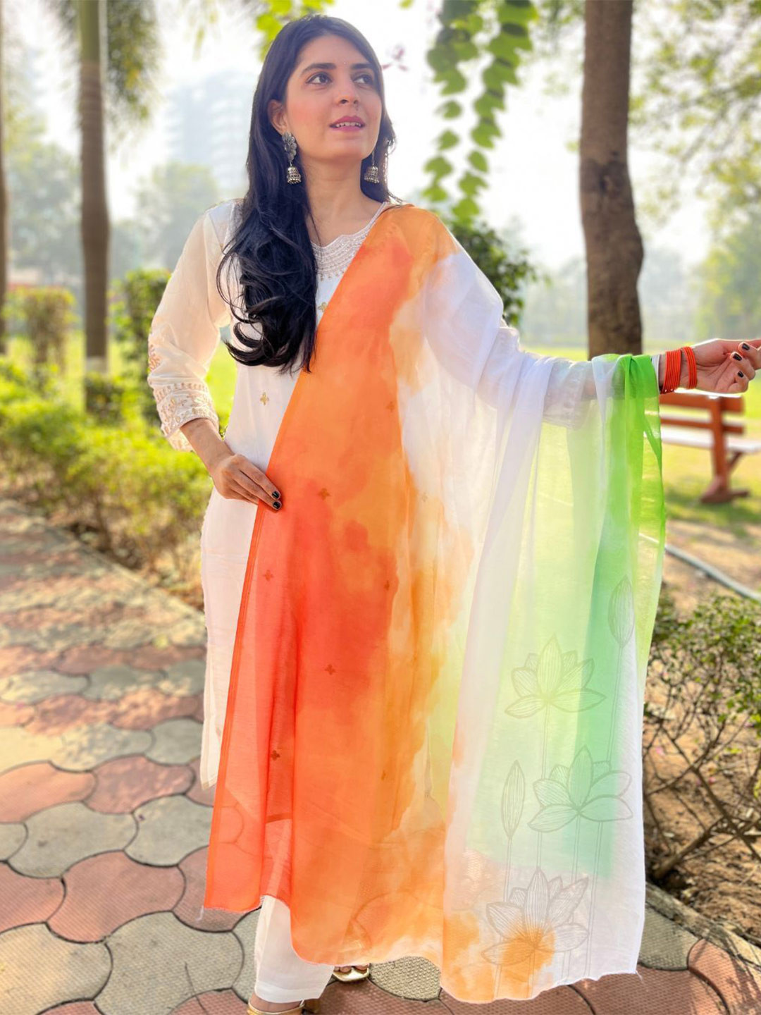 KALINI Ombre Dyed Tricolor Chiffon Dupatta