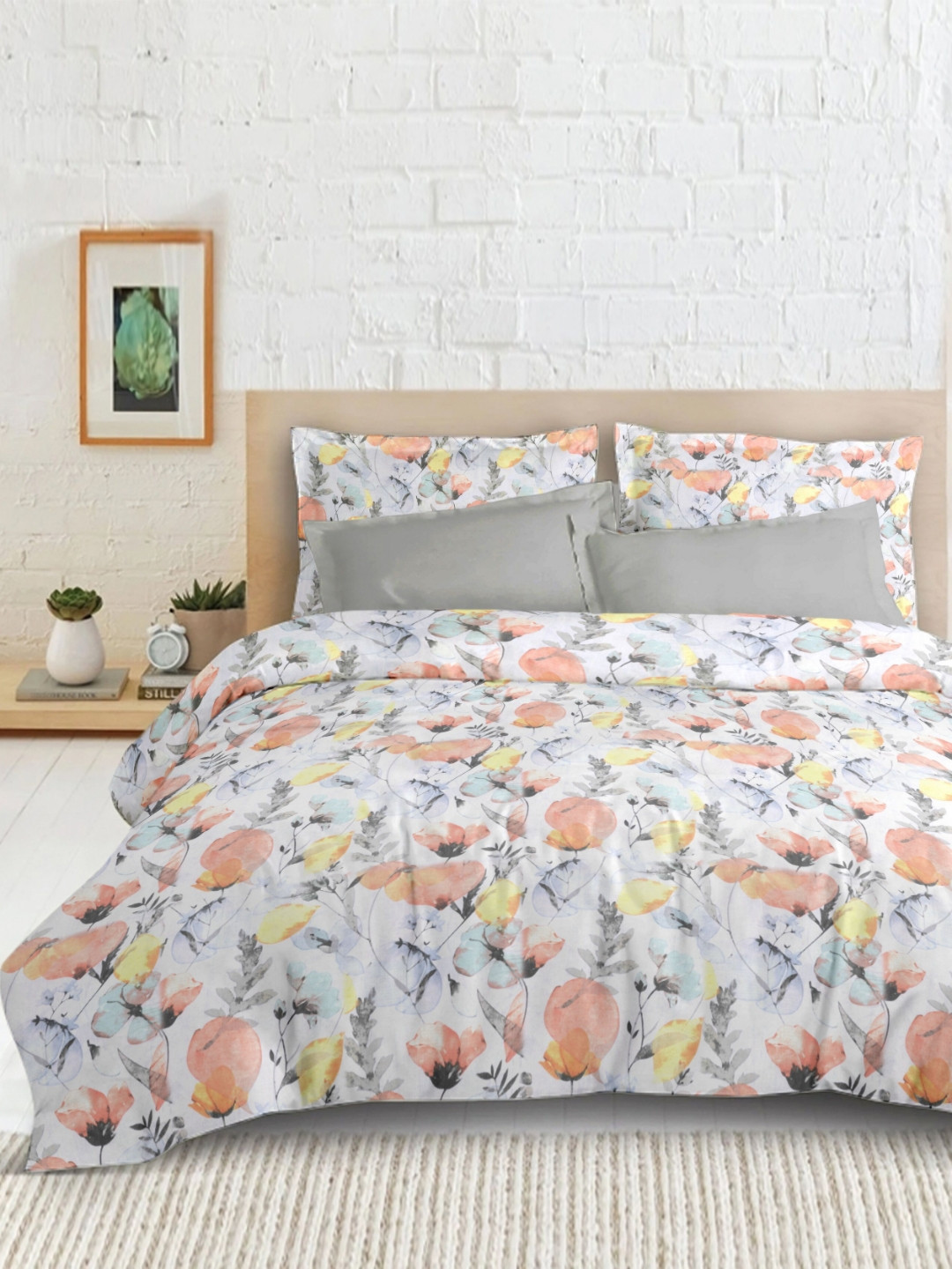 Enchant Home Lavender Floral Cotton Breathable 210 TC Queen Fine Bedsheet with 2 Pillow Covers-100 x 90 inches