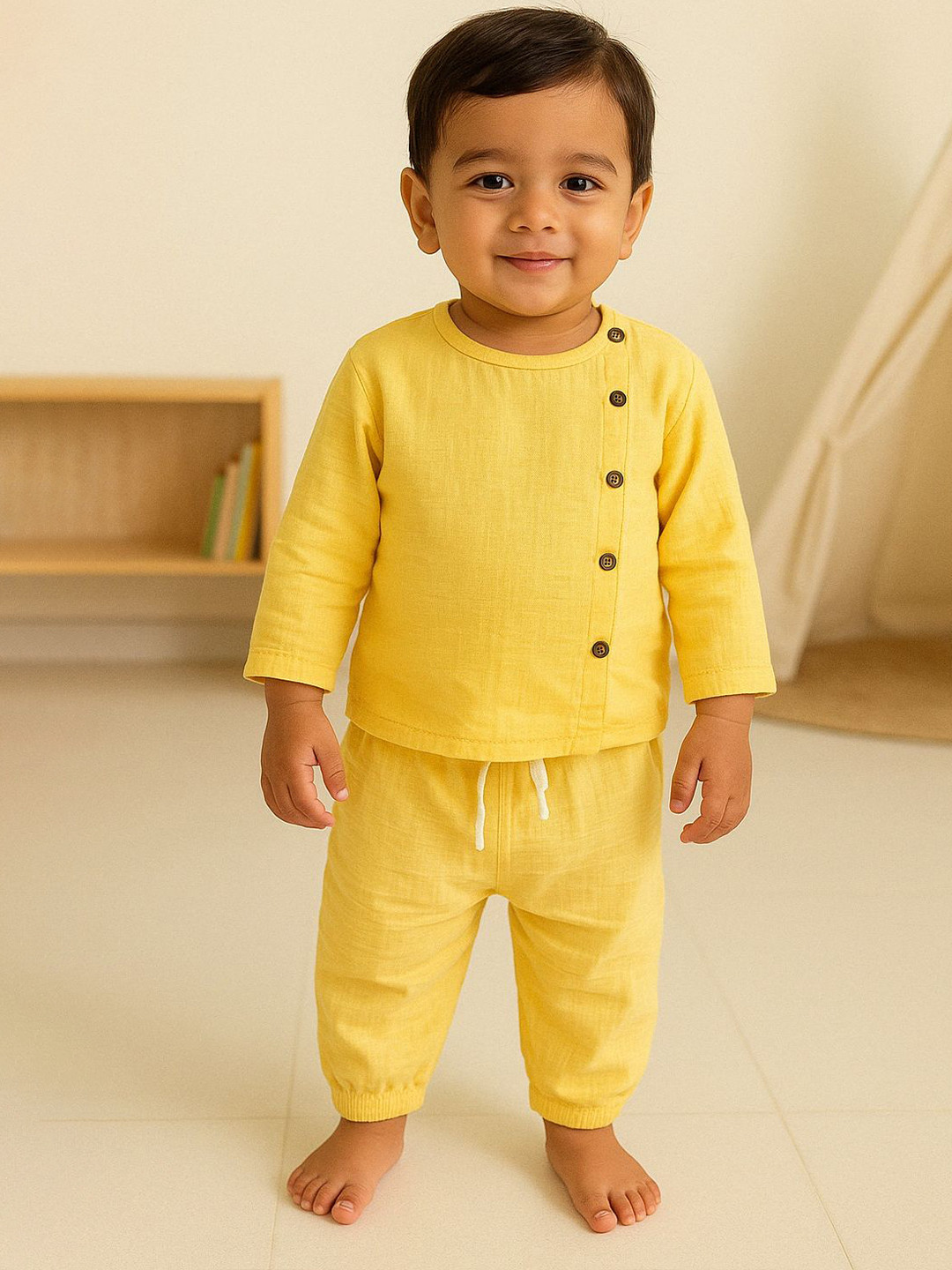 EARTHY TWEENS Kids Round Neck Pure Cotton Top With Joggers