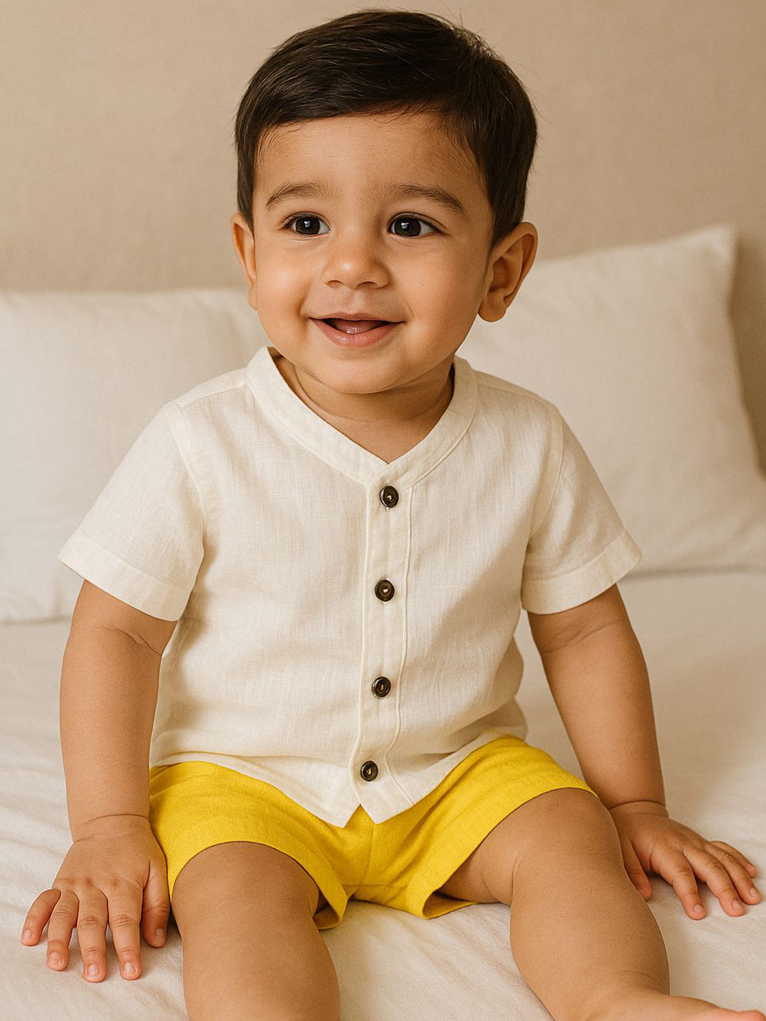 EARTHY TWEENS Kids V-Neck Pure Cotton Shirt with Shorts