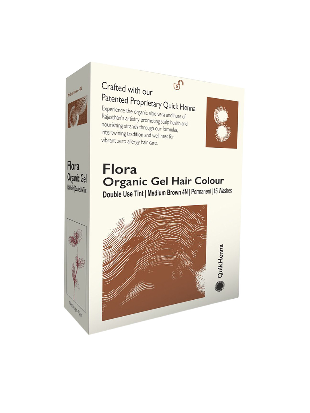 QUIKHENNA Flora Organic Gel Double Use Tint Hair Color - 70 g - Medium Brown 4N