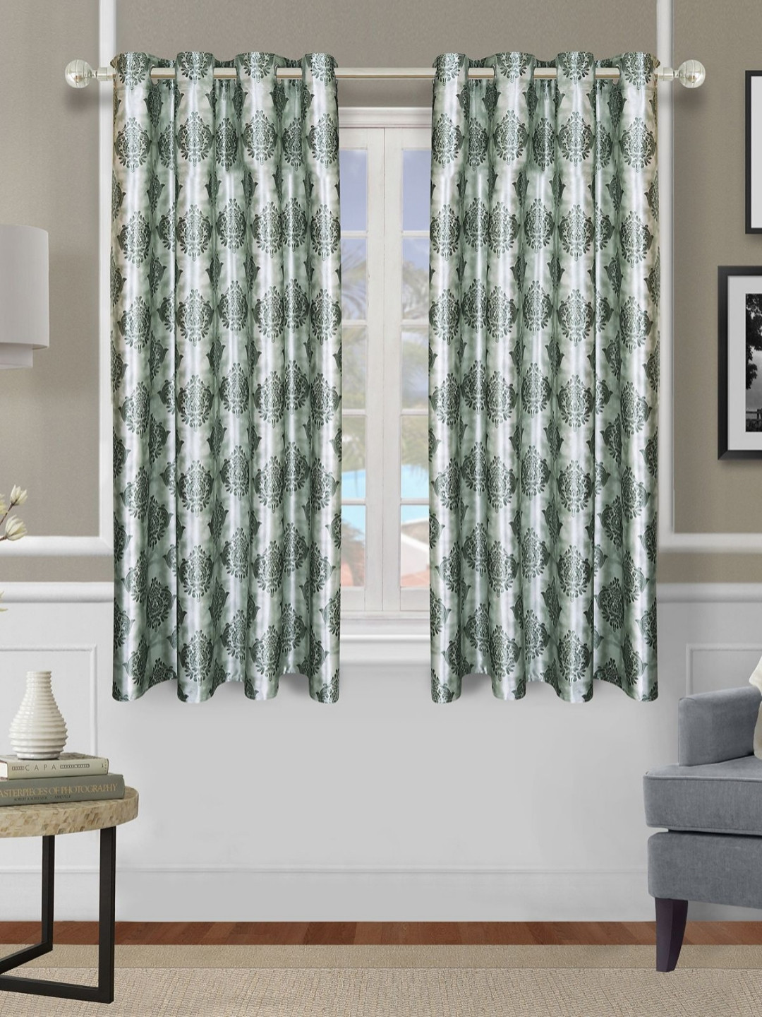 Aura Teal and Green 2 Pieces Ethnic Motifs Printed Room Darkening Door Curtains