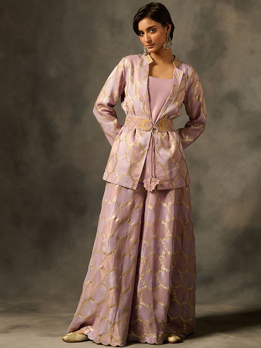 SAUNDH Woven Design Mandarin Blazer Top With Palazzo