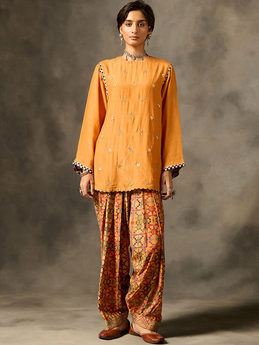 SAUNDH Embroidered Round Neck Tunic With Trouser