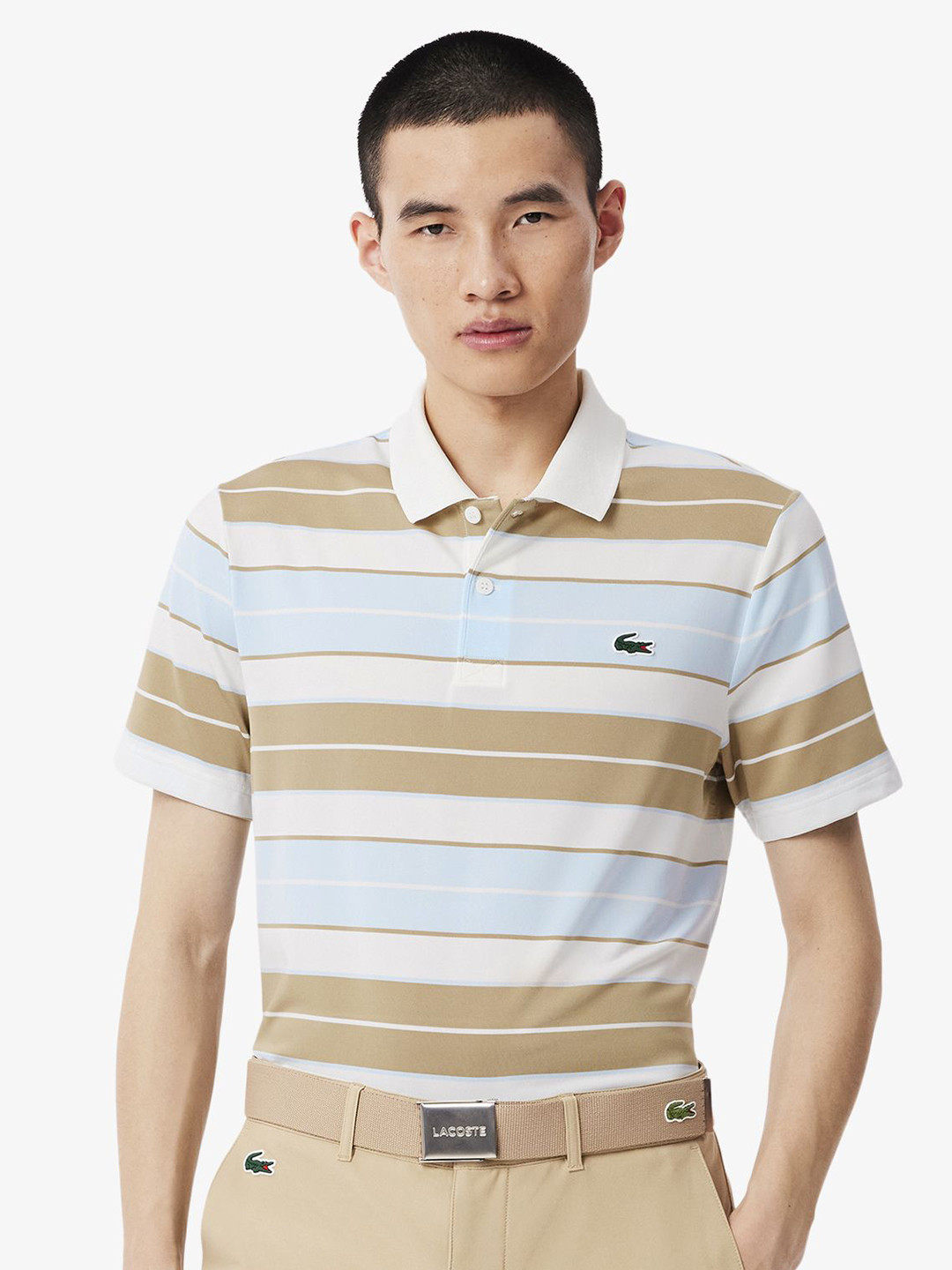 Lacoste Men Striped UV Protect Golf Polo Collar T-shirt