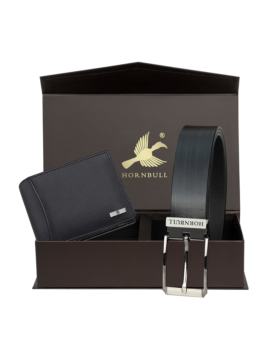 Hornbull Men Leather RFID Protected Black Wallet & Black Belt Accessory Gift Set