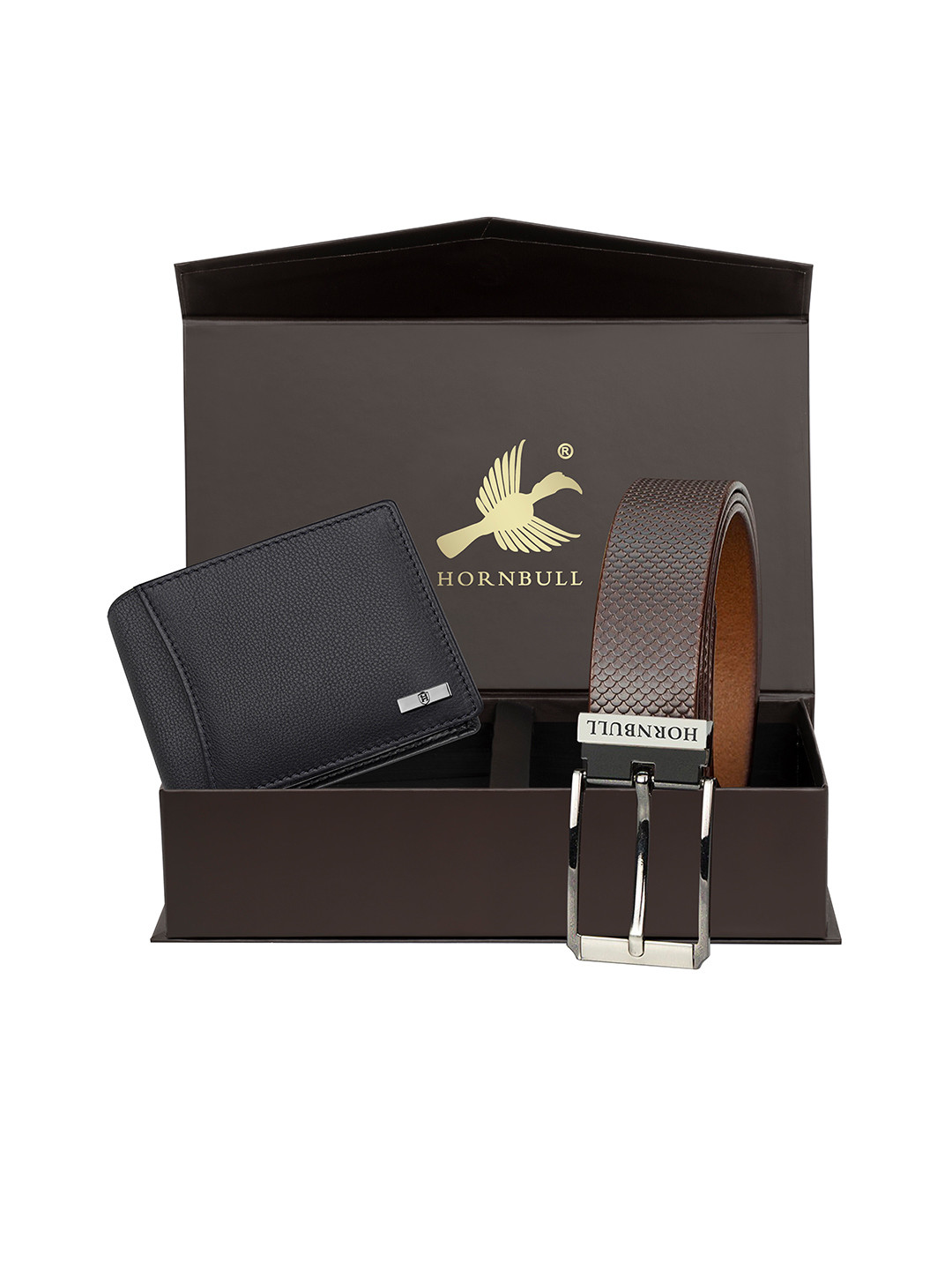 Hornbull Men Leather RFID Protected Black Wallet & Belt Accessory Gift Set