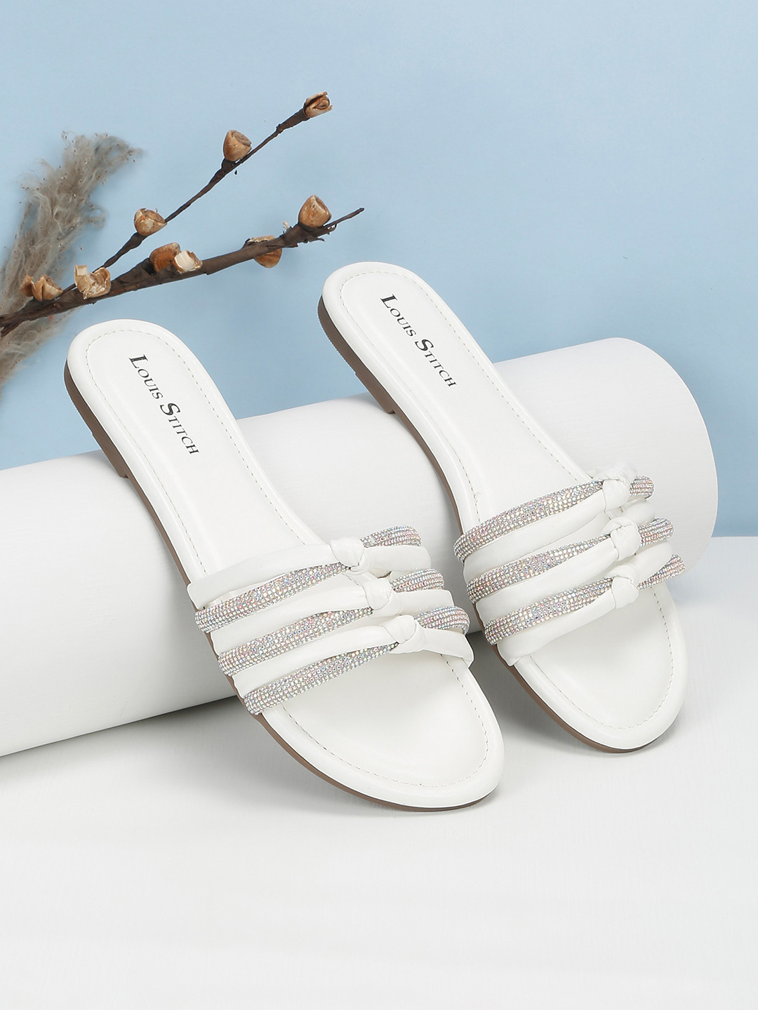 LOUIS STITCH Women's Open Toe Glitter Strap Lightweight Sandals