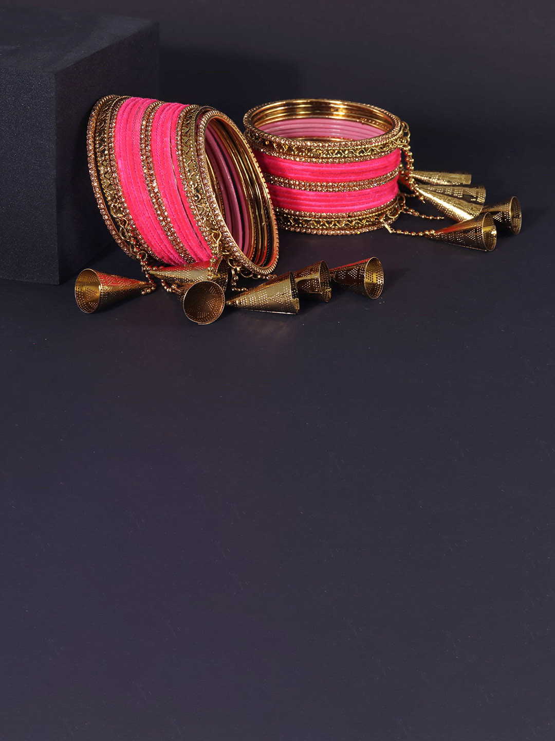 ZULKA Set Of 32 Fancy Golden Latkan Metal Bangles