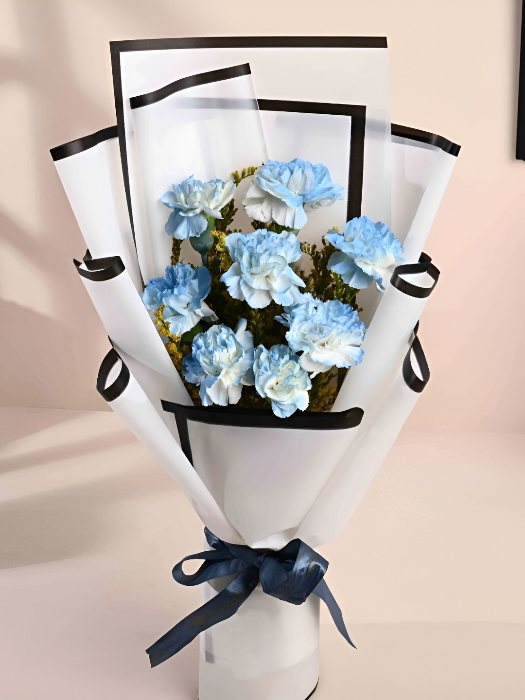 Floweraura White & Blue 8 Pieces Carnations Fresh Flowers Bouquet
