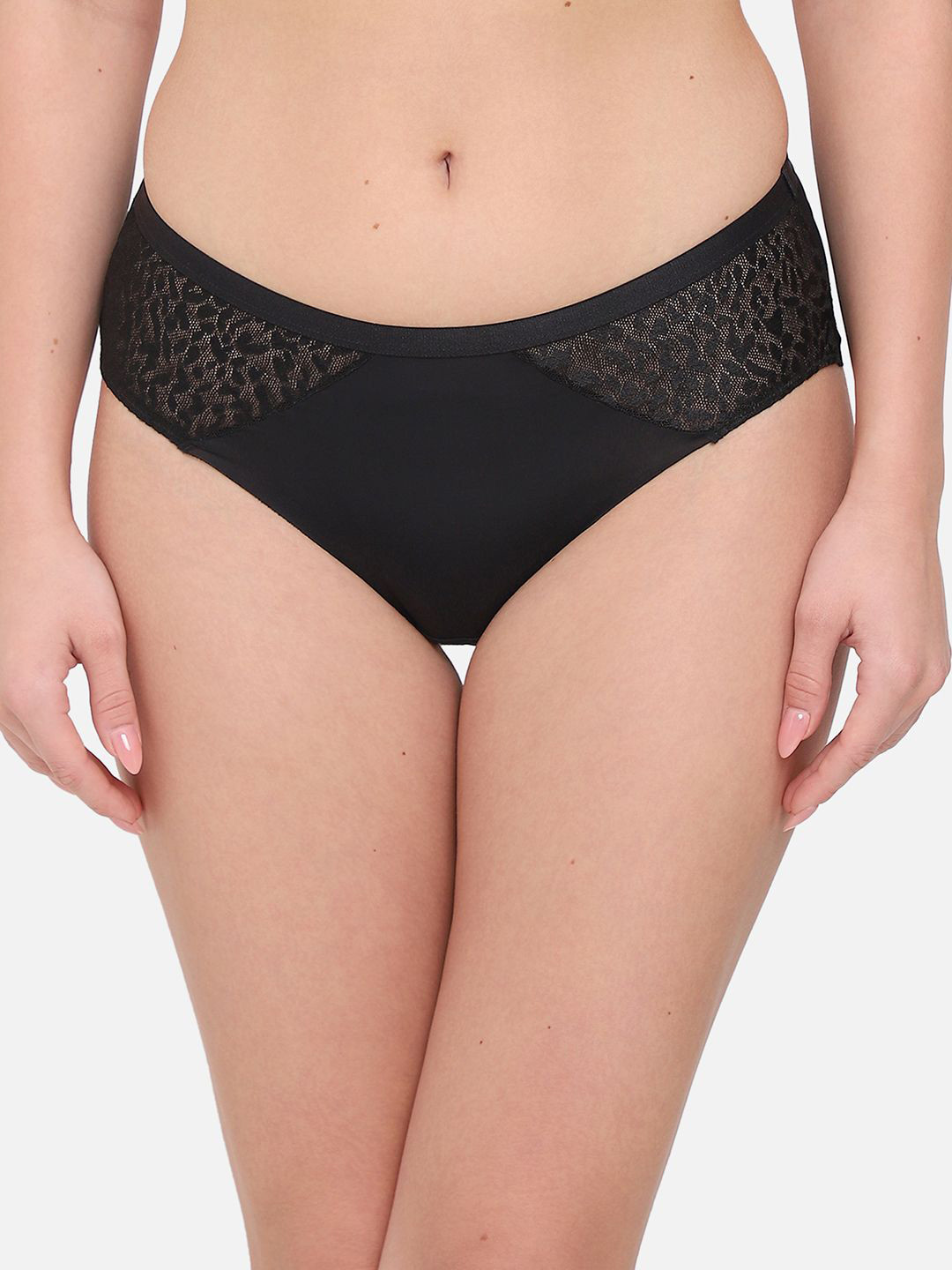 Wacoal Women Invisible Black Self Designed Mid Rise Hipster Briefs PI03Q01-BL
