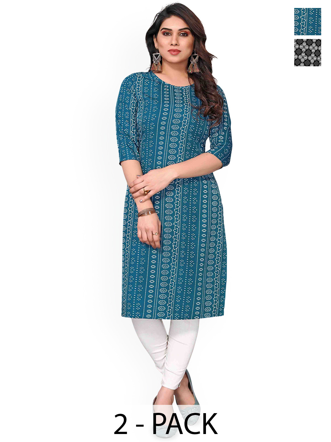 KETAKI FASHION Selection Of 2 Bandhani Printed Round Neck Straight Kurtas