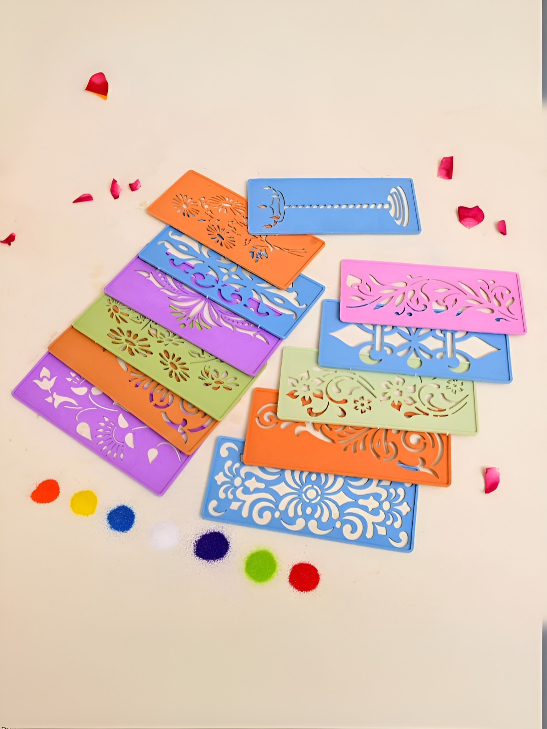 CraftVatika Green & Blue 12 Pieces Rectangular Diwali Decoration Rangoli Stencils