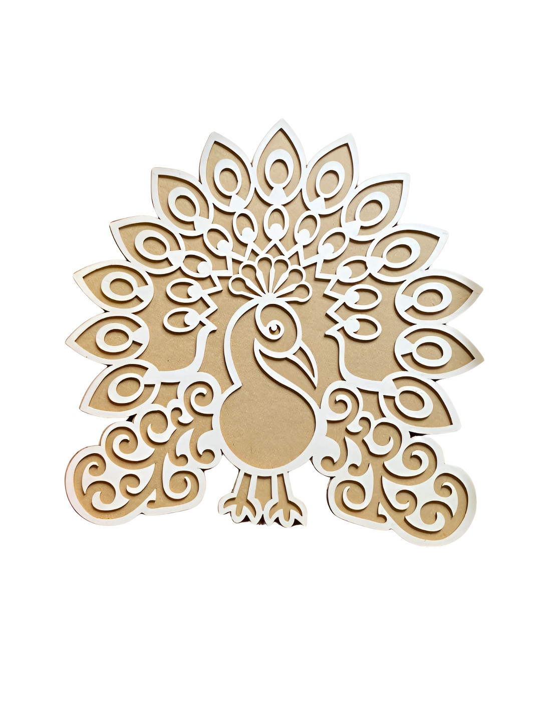 CraftVatika Brown & White Peacock Wooden Rangoli Making Stencil