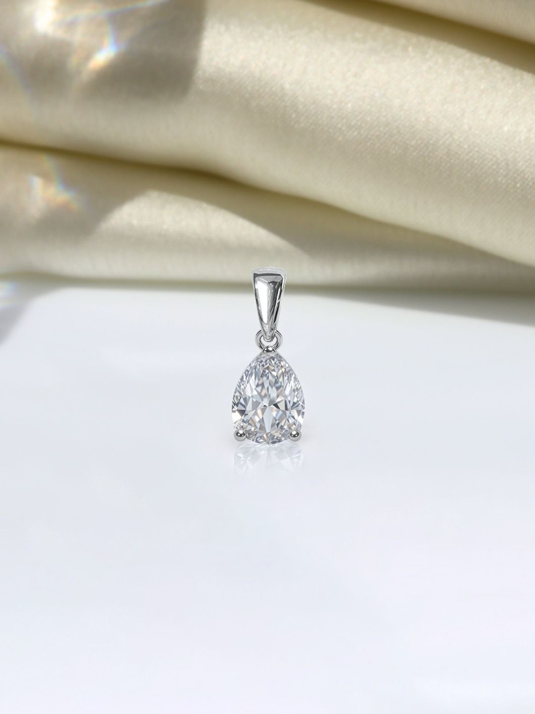 HighSpark 92.5 Sterling Silver Crystal & CZ-Studded Pear Shaped Solitaire Pendant