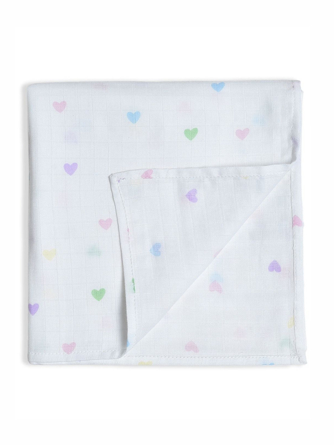 MiArcus Heart Printed Soft Muslin Swaddle Wrap for Newborn Babies, 100x100 cm - White