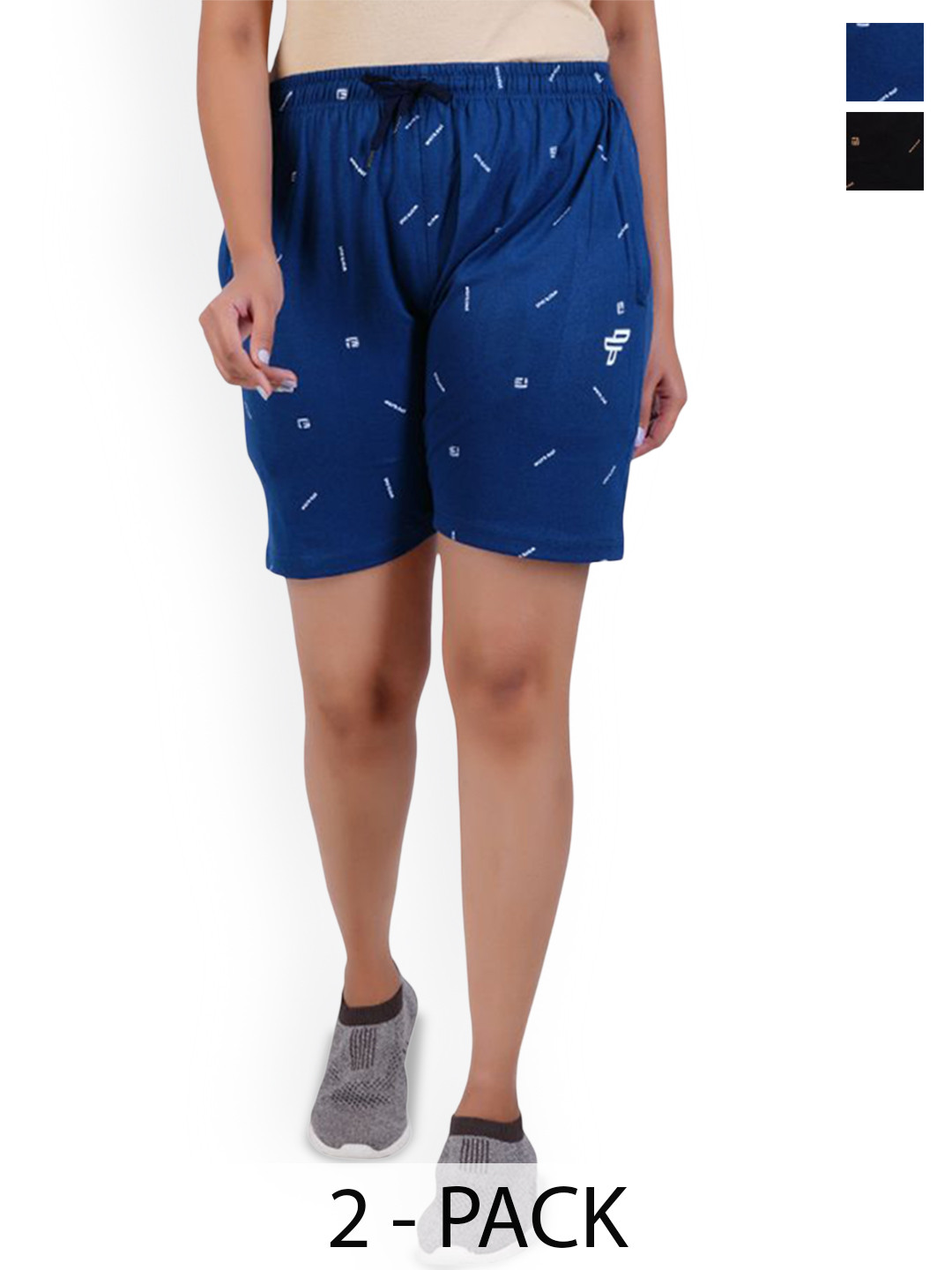 FEEL TRACK Women Pack Of 2 Typography Printed Mid-Rise Casual Shorts
