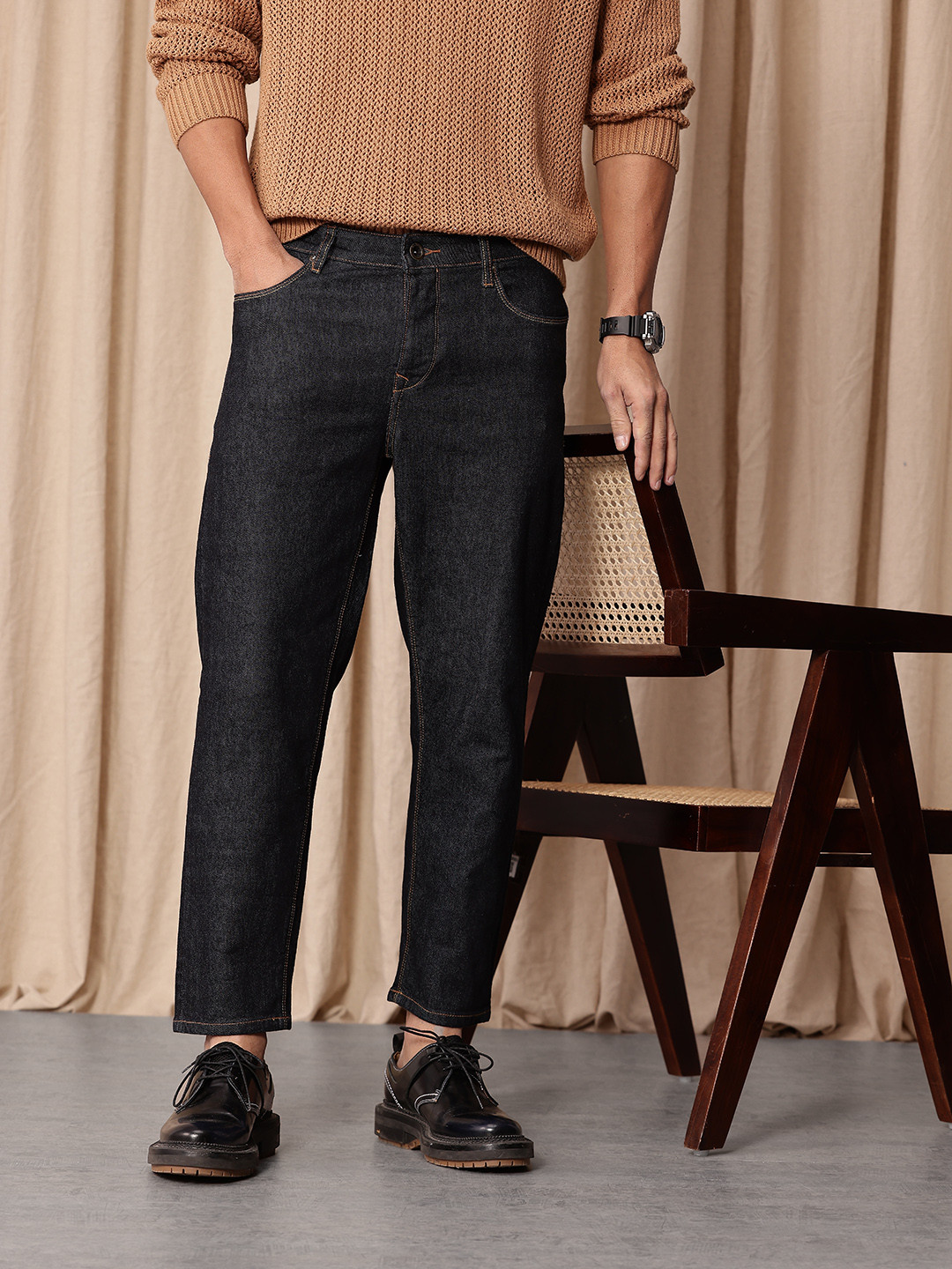 Mr Bowerbird Men Tapered Fit Mid-Rise Cropped Stretchable Jeans