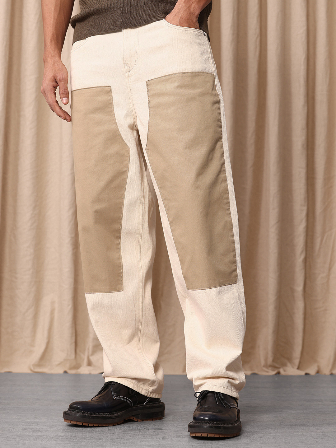 Mr Bowerbird Men Pure Cotton Oversized Jeans With Patch Work Detail