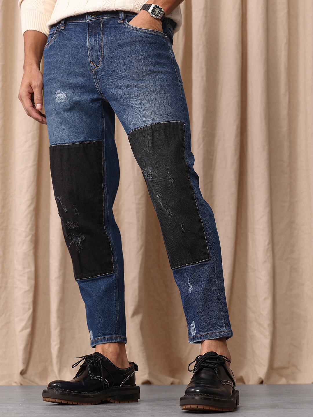 Mr Bowerbird Men Tapered Cropped Mildly Distressed Light Fade Stretchable Jeans