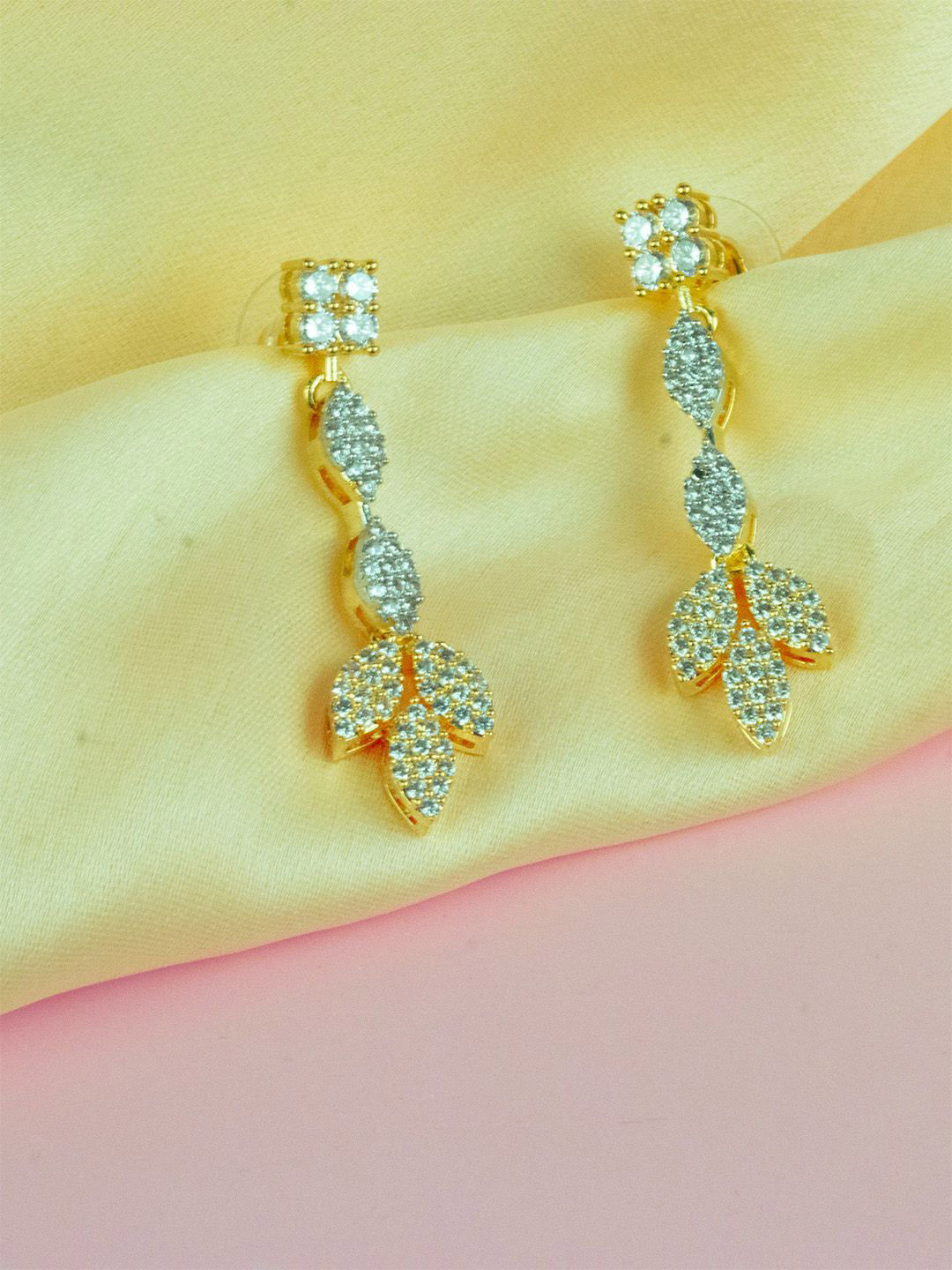 SHARLEEZ Rhodium-Plated Contemparory Shaped Drop Earrings