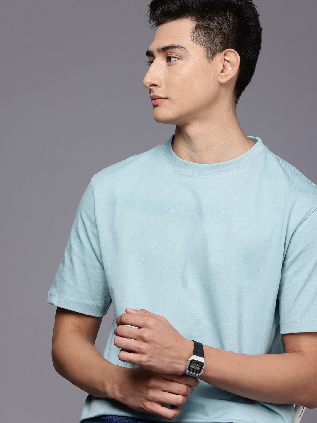 Louis Philippe Jeans Drop-Shoulder Sleeves Pure Cotton Relaxed Fit T-shirt