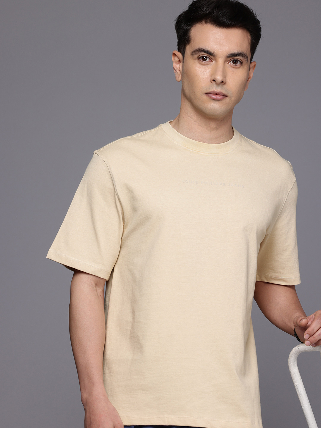 Louis Philippe Jeans Drop-Shoulder Sleeves Pure Cotton Relaxed Fit T-shirt